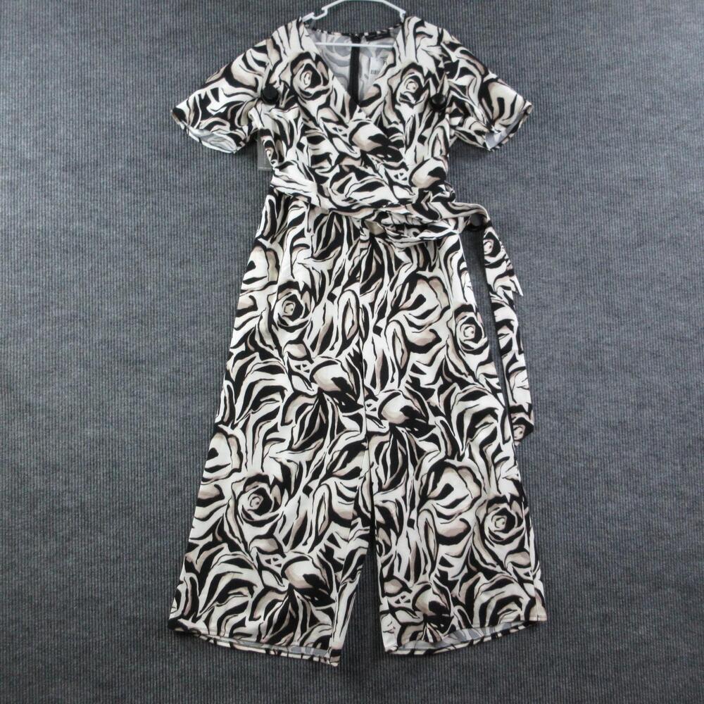 Lane Bryant Jumpsuit Womens 18 Black White Floral V-Neck Short Sleeve Zip NWT